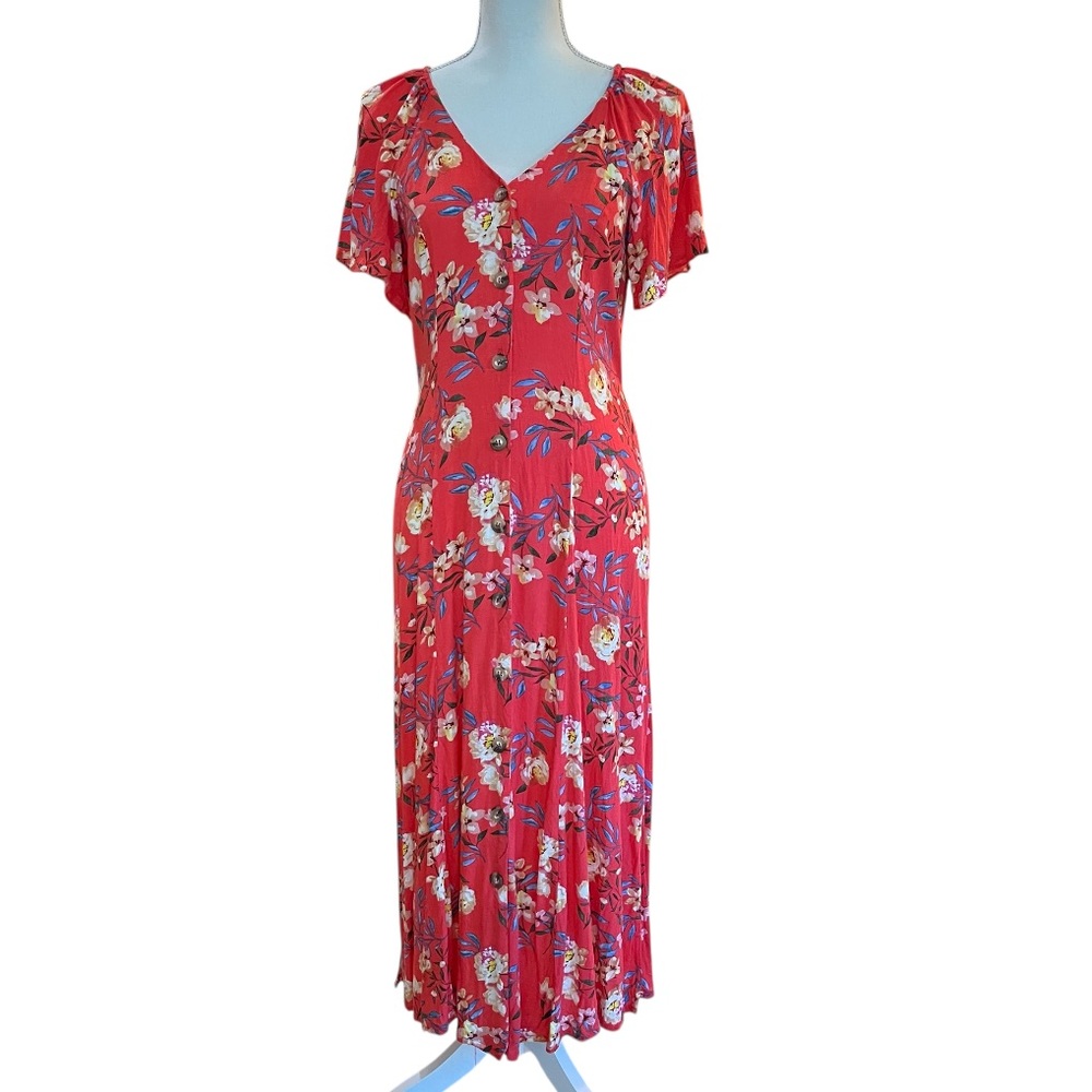 M&CO Floral Button Front Midi Tea Dress - Size 6